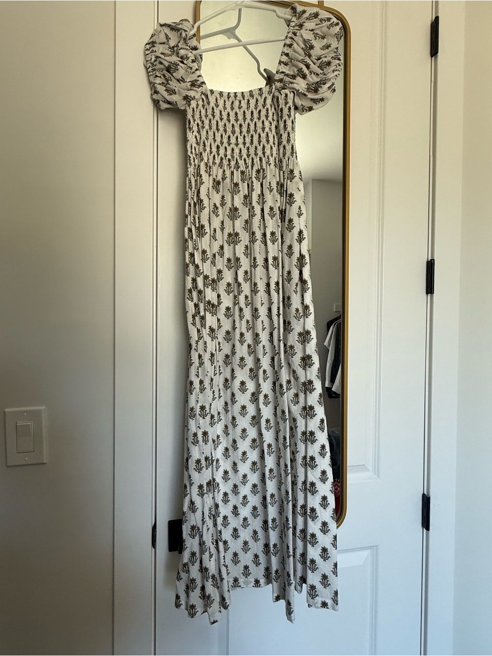 Ivory Floral Smocked Maxi Dress with Puff Sleeves